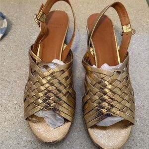 Sezane Gold Woven Leather Sandals